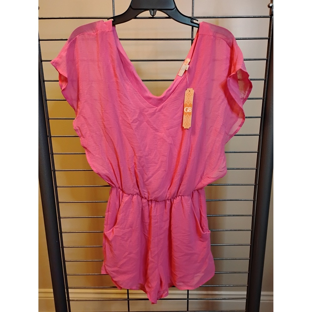 GB Gianni Bini Pink V-Neck Flutter Sleeve Elastic Waist Romper Small NWT